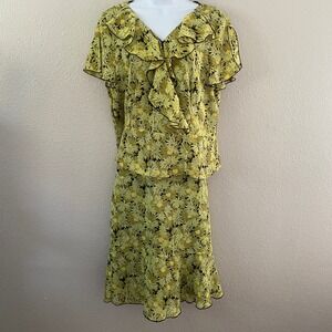 Vintage 90s Green Shirt Skirt Set 10 Fairycore Cottagecore Ruffle Feminine